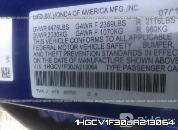 1HGCV1F30JA213064 фото 9