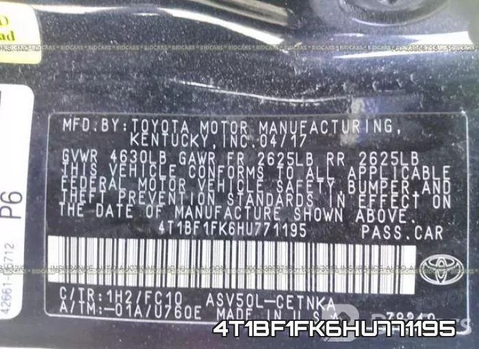4T1BF1FK6HU771195 фото 10