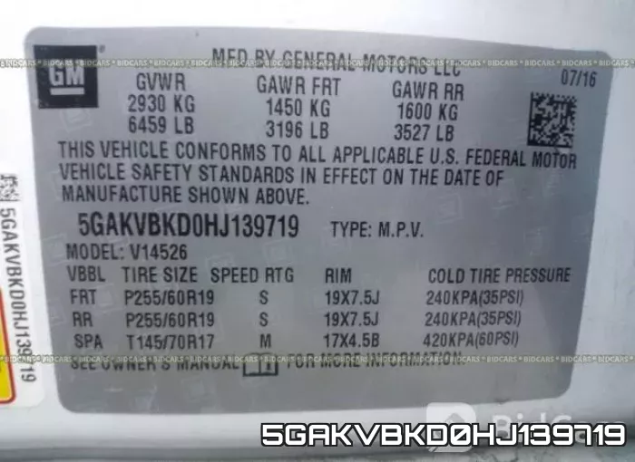 5GAKVBKD0HJ139719 фото 10