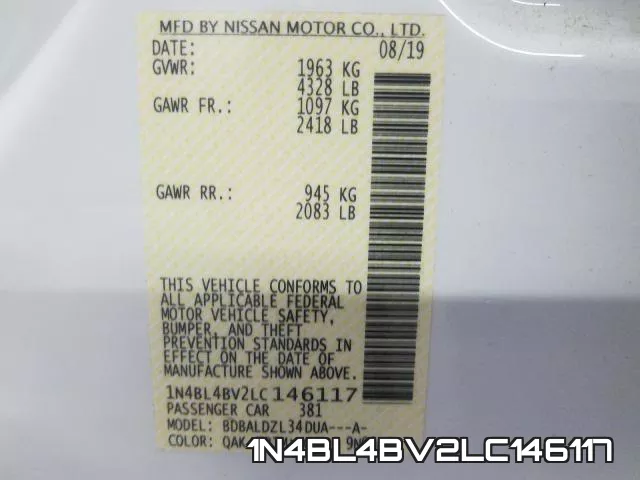 1N4BL4BV2LC146117 фото 2