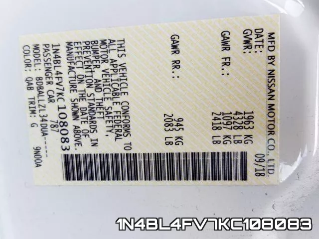 1N4BL4FV7KC108083 фото 2