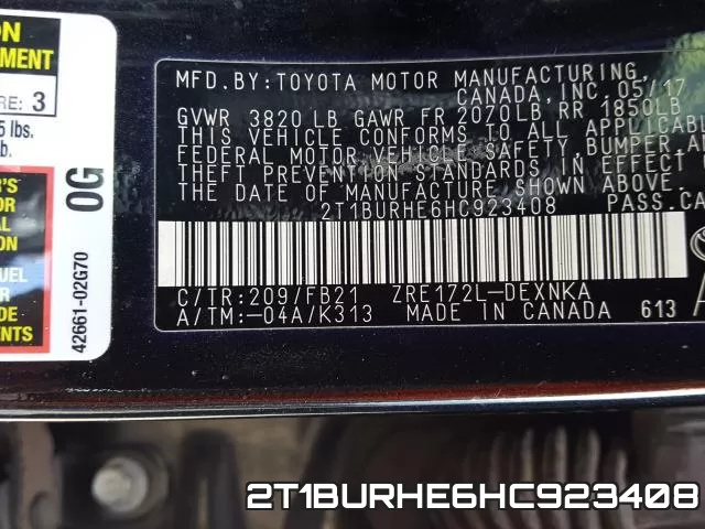 2T1BURHE6HC923408 фото 2