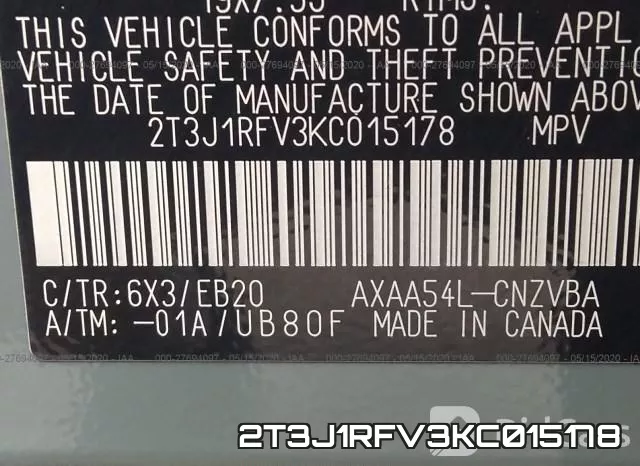 2T3J1RFV3KC015178 фото 9