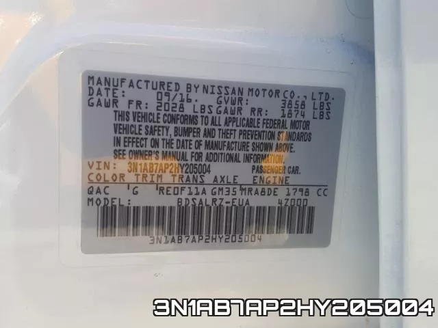 3N1AB7AP2HY205004 фото 2