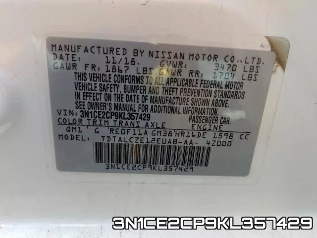 3N1CE2CP9KL357429 фото 2