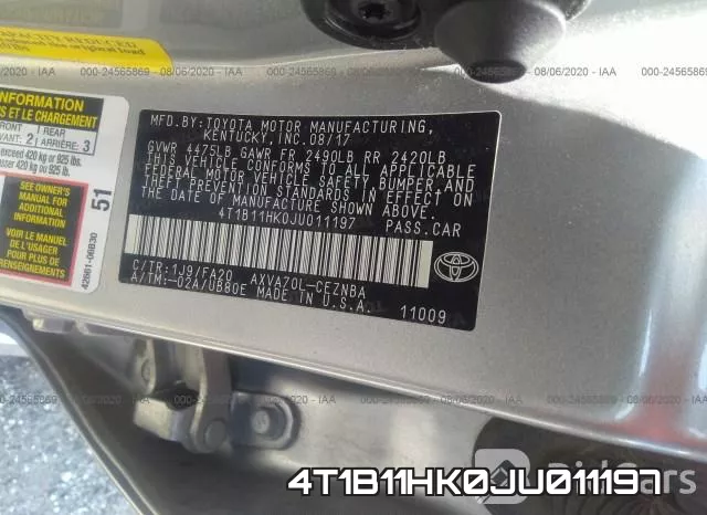 4T1B11HK0JU011197 фото 9