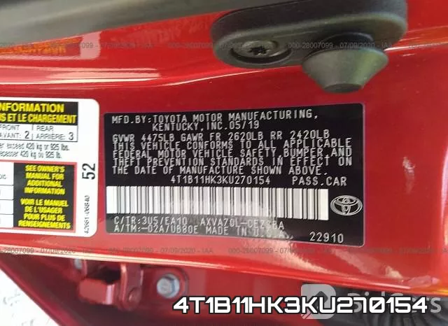 4T1B11HK3KU270154 фото 10