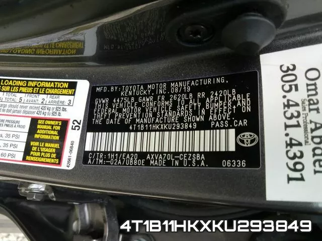 4T1B11HKXKU293849 фото 2