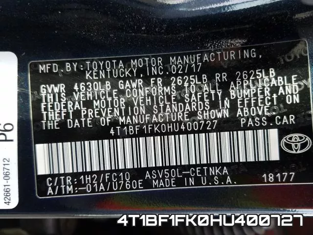 4T1BF1FK0HU400727 фото 2