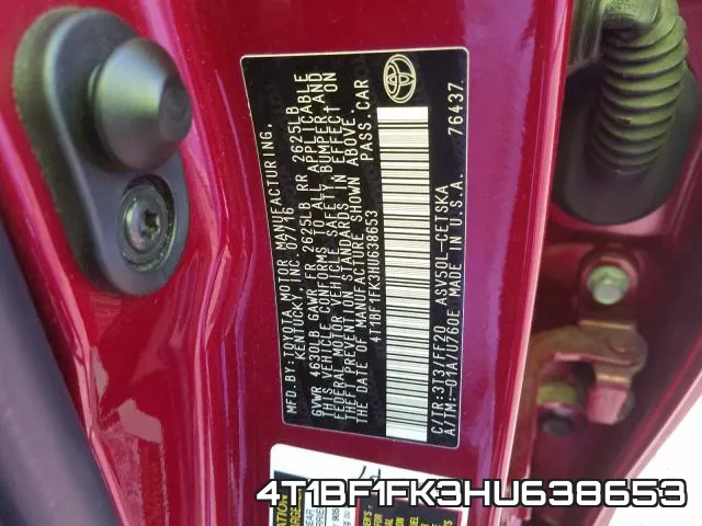 4T1BF1FK3HU638653 фото 2