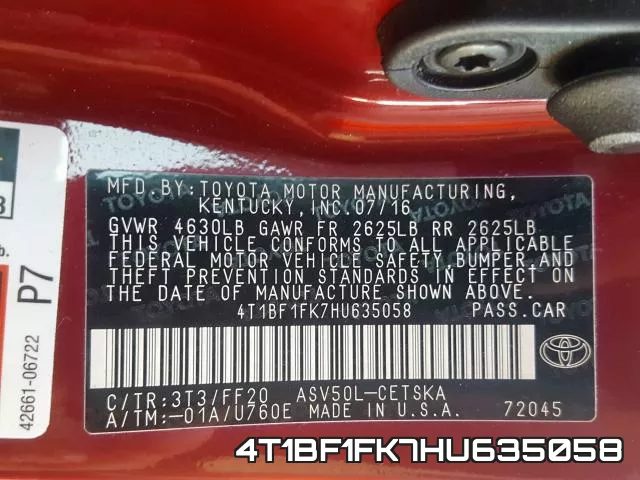 4T1BF1FK7HU635058 фото 2
