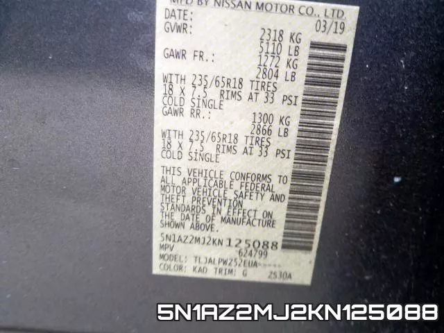5N1AZ2MJ2KN125088 фото 2