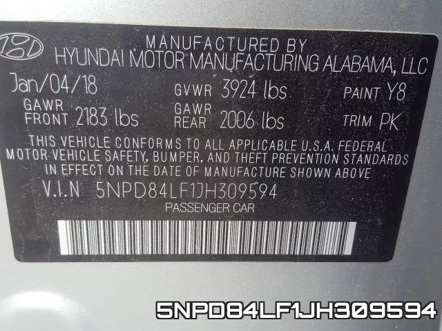 5NPD84LF1JH309594 фото 2