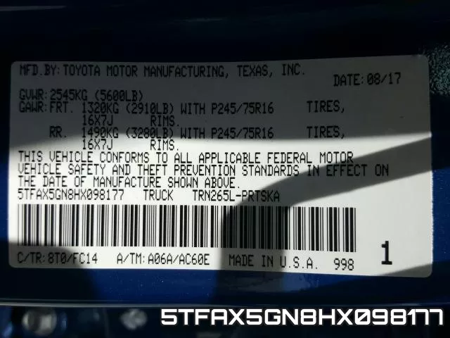 5TFAX5GN8HX098177 фото 2