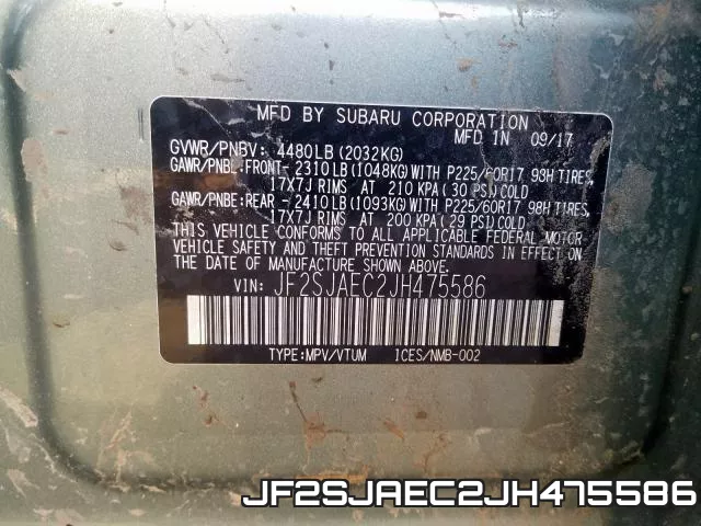 JF2SJAEC2JH475586 фото 2
