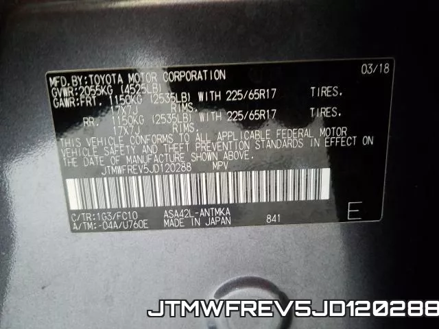 JTMWFREV5JD120288 фото 2