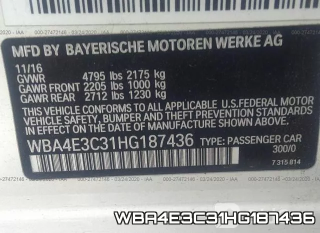WBA4E3C31HG187436 фото 10