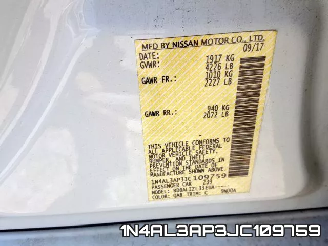 1N4AL3AP3JC109759 фото 2