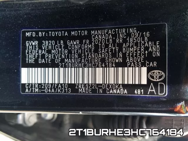 2T1BURHE3HC764184 фото 2