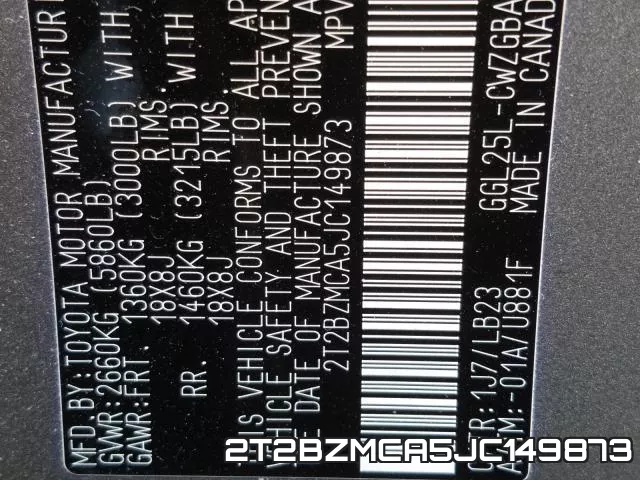 2T2BZMCA5JC149873 фото 2