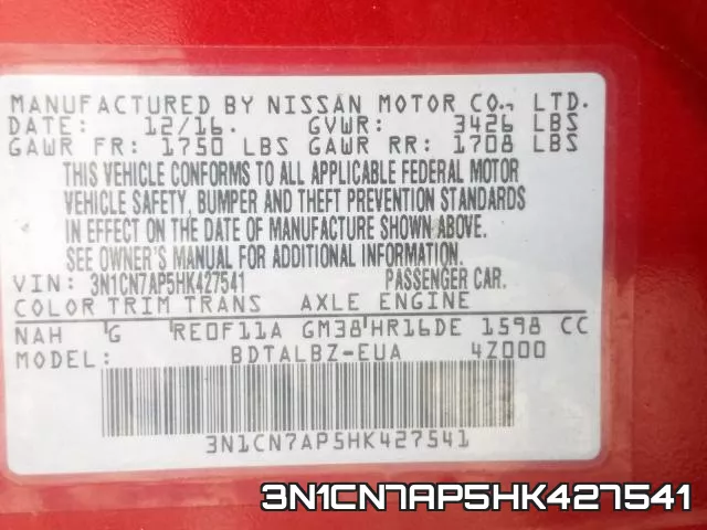 3N1CN7AP5HK427541 фото 2