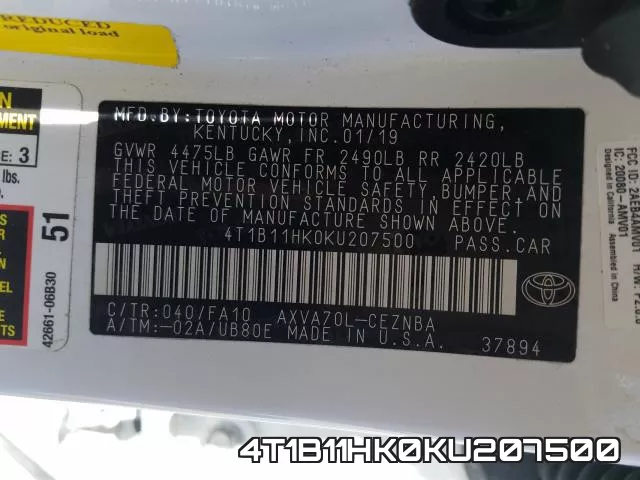 4T1B11HK0KU207500 фото 2
