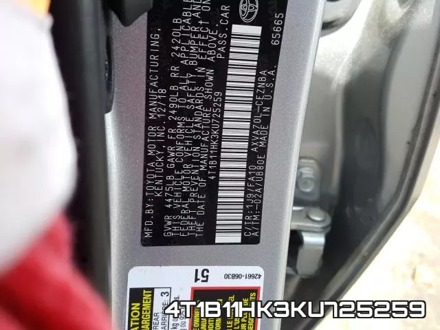 4T1B11HK3KU725259 фото 2