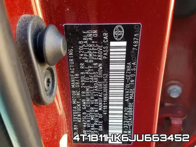 4T1B11HK6JU663452 фото 2