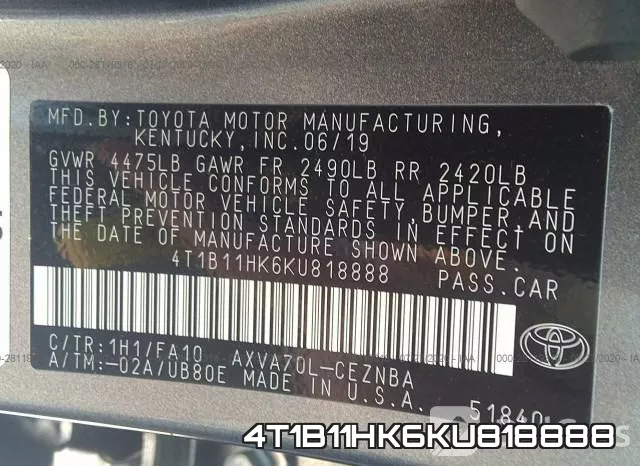 4T1B11HK6KU818888 фото 10