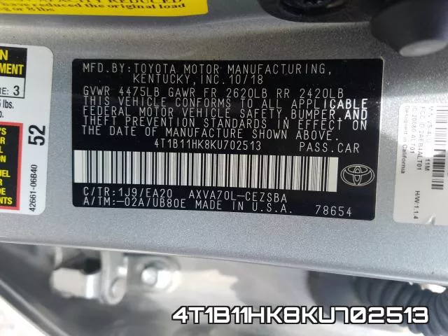 4T1B11HK8KU702513 фото 2