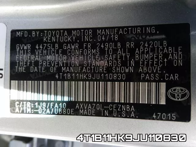 4T1B11HK9JU110830 фото 2