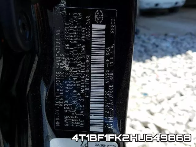 4T1BF1FK2HU649868 фото 2