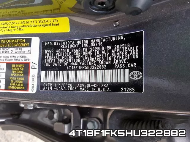 4T1BF1FK5HU322882 фото 2
