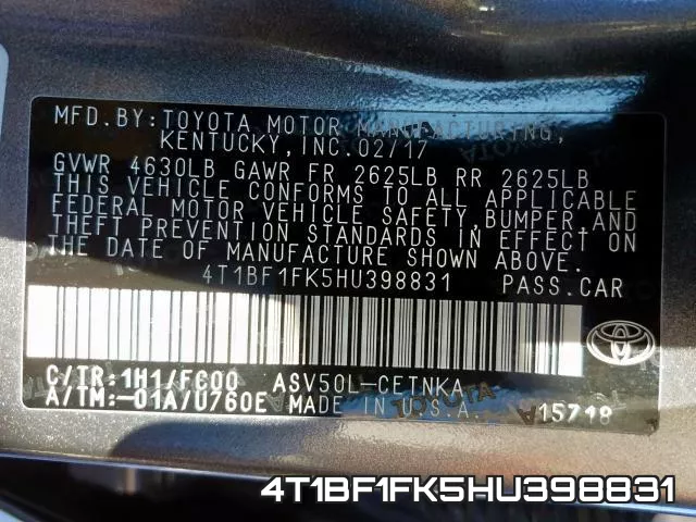 4T1BF1FK5HU398831 фото 2