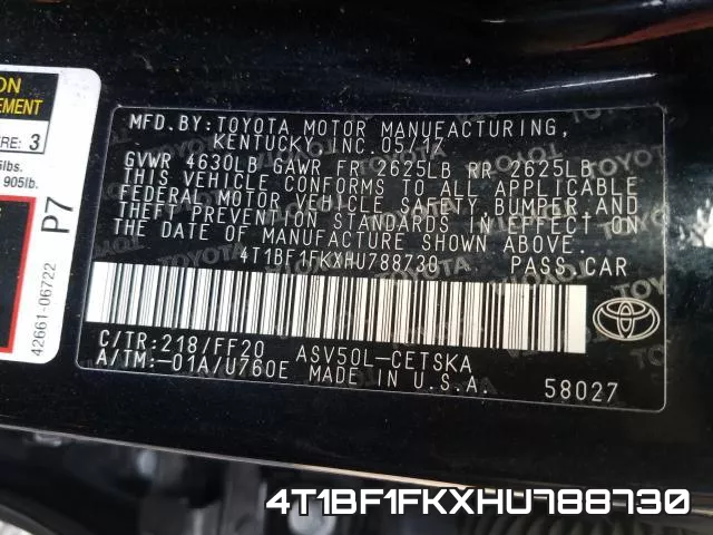 4T1BF1FKXHU788730 фото 2