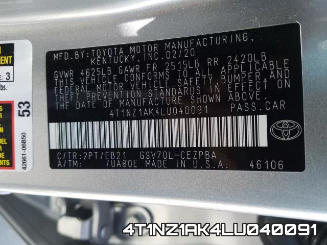 4T1NZ1AK4LU040091 фото 2