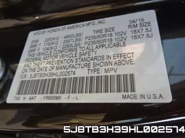 5J8TB3H39HL002574 фото 2