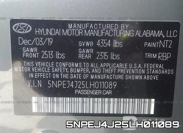 5NPEJ4J25LH011089 фото 10