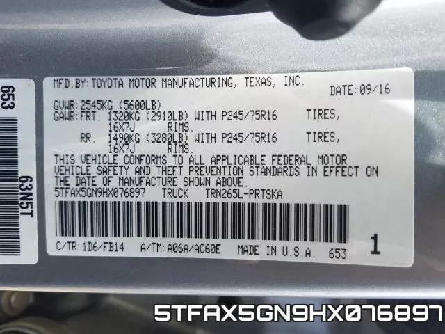 5TFAX5GN9HX076897 фото 2