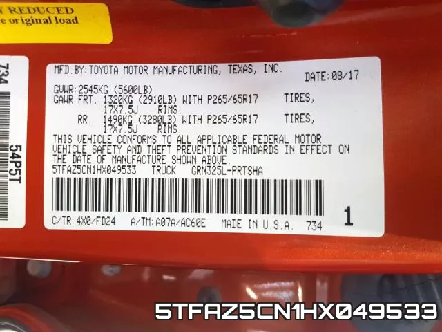 5TFAZ5CN1HX049533 фото 2
