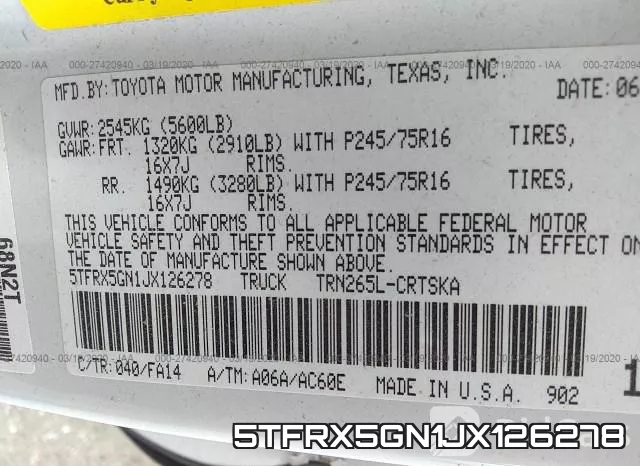 5TFRX5GN1JX126278 фото 10