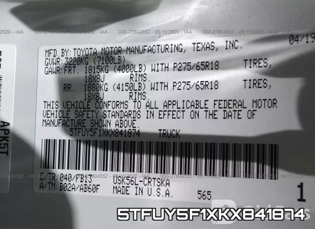 5TFUY5F1XKX841874 фото 10