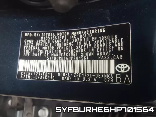 5YFBURHE6HP701564 фото 2