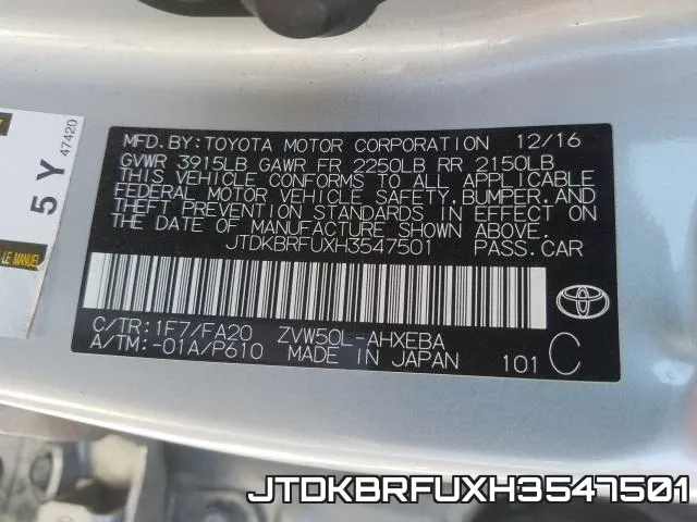 JTDKBRFUXH3547501 фото 2