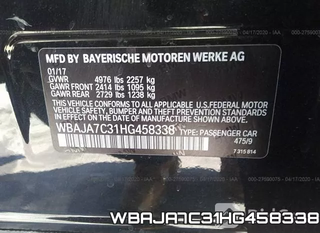 WBAJA7C31HG458338 фото 10