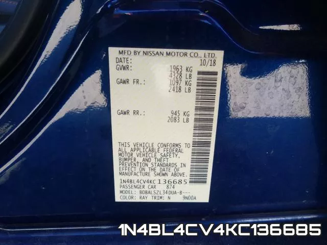 1N4BL4CV4KC136685 фото 2