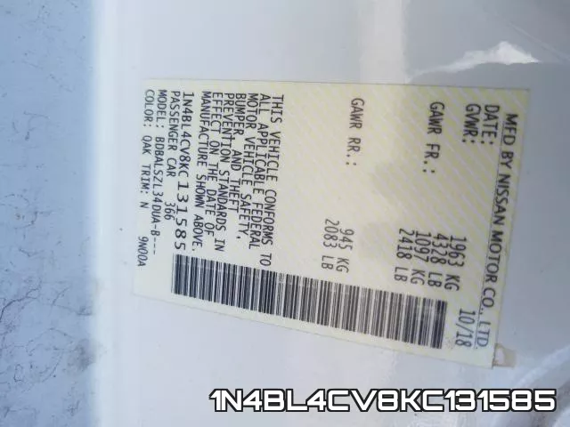 1N4BL4CV8KC131585 фото 2