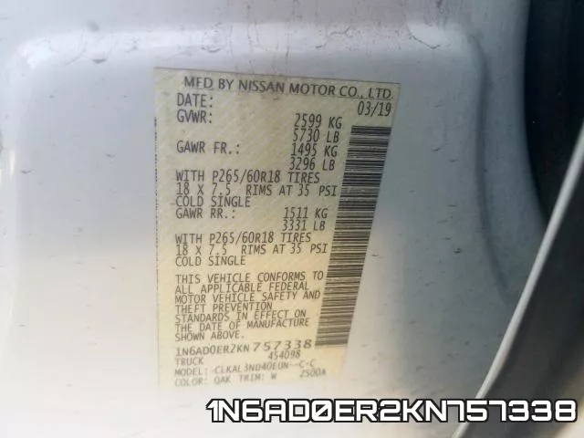 1N6AD0ER2KN757338 фото 2