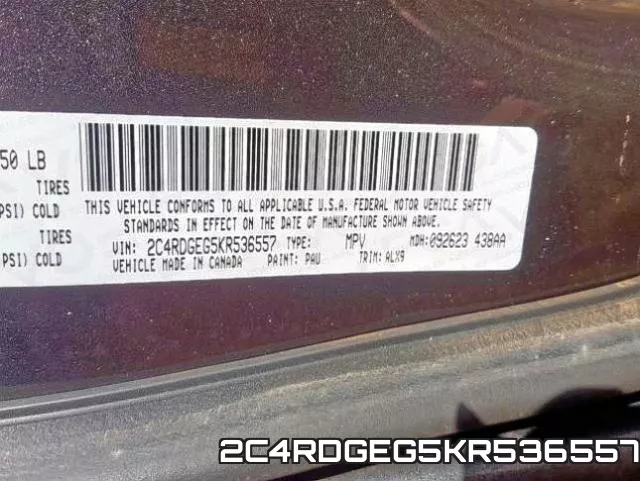 2C4RDGEG5KR536557 фото 2