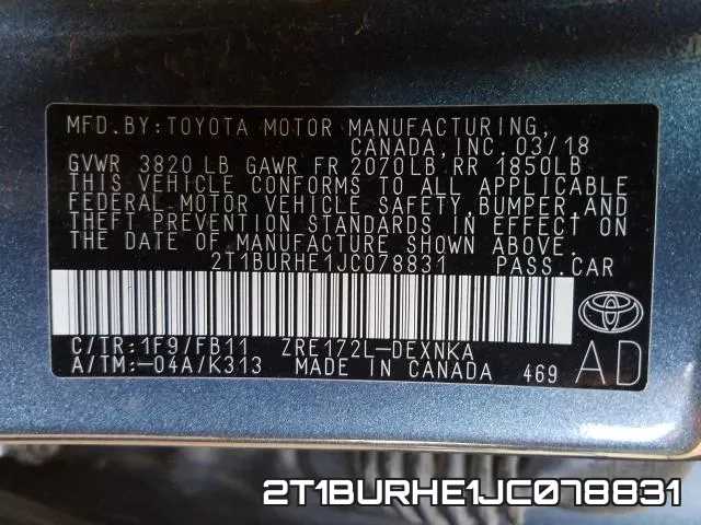 2T1BURHE1JC078831 фото 2